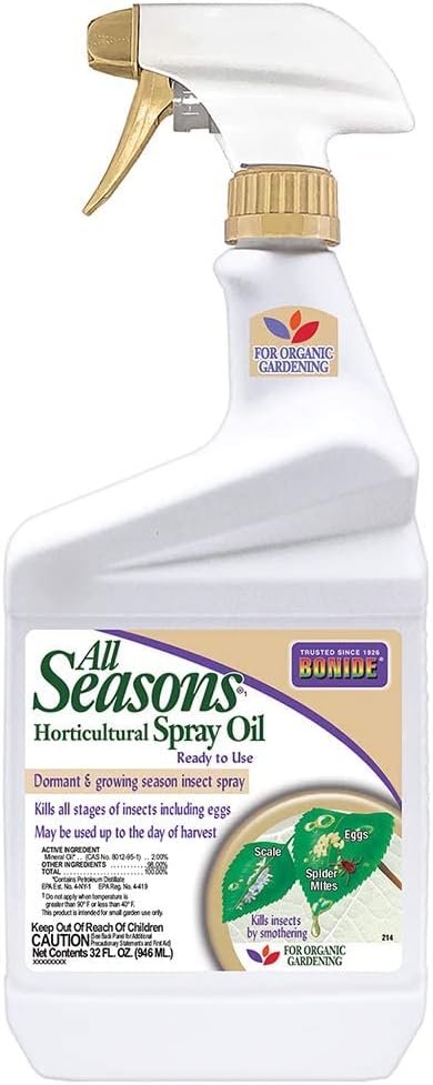 Bonide All Season Horticultural & Dormant Spray Oil, 32 oz Ready-to-Use Spray, Disease Prevention and Insect Killer for Organic Gardening