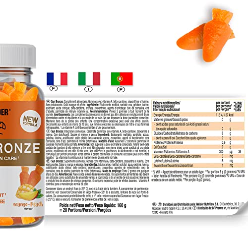 Weider Sun Bronze Gummies (40 Caramelle Gommose) Sapore Mango-Pesca. Caramelle Con Beta-Carotene, Luteina, Zeaxantina Per Potenziare L'abbronzatura E Protezione Della Pelle. Senza Zucchero O Allergeni - 8