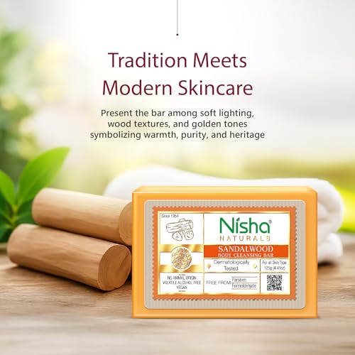 Image of Nisha Sandalwood Body Cleansing Soap Bar 125g - Paraben Free, Vegan, Gentle Cleanse for Soft & Supple Skin, Suitable for All Skin Types, Men & Women