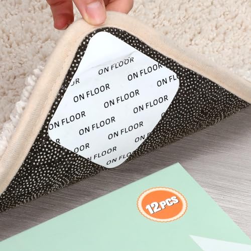 Home Techpro 12 PCS Rug Tape, Gripper for Rug for Hardwood Floors, Double Sided Reusable Under Rug Carpet Tape Stickers, Rug Anti Slip Grips for Area Rugs, Non Slip Rug Pads