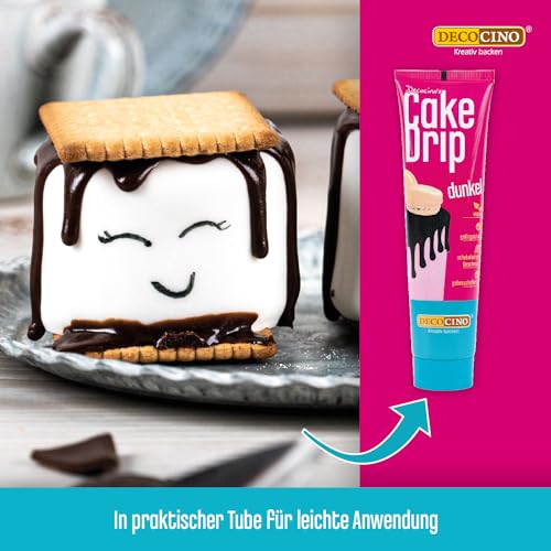 DECOCINO Cake Drip Dunkel (90g) – schokoladiger Geschmack – vegan & gebrauchsfertig – Backdeko für Torten, Kuchen, Muffins, Cupcakes, Cake Melts, Cake Melts (Packung mit 2)