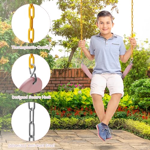 Image of Sunnyglade 8PCS Swings Seats Heavy Duty with 66 inch Chain, Playground Swing Set Accessories Replacement with Snap Hooks, Support 250lb (8, Pastel Pink)