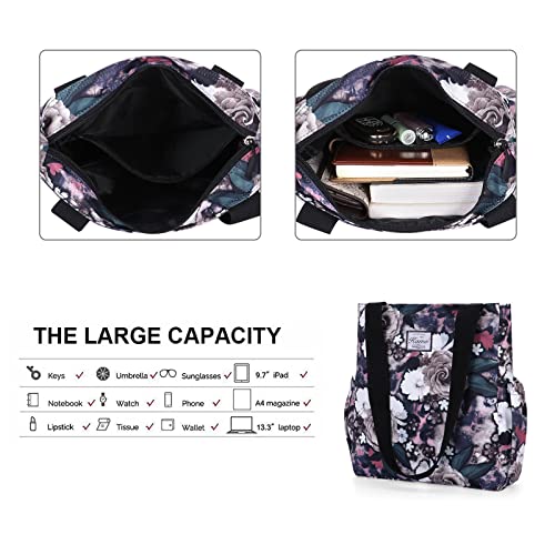 Image of KAMO Floral Tote Bag - Waterproof Lightweight Handbags Travel Shoulder Bag for Hiking Yoga Gym Swimming Travel Beach