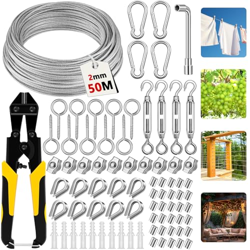 Cavo Acciaio Inox 50m 2mm Rivestito PVC - Fune Metallica Per Giardino E Sospensioni - Foto 11