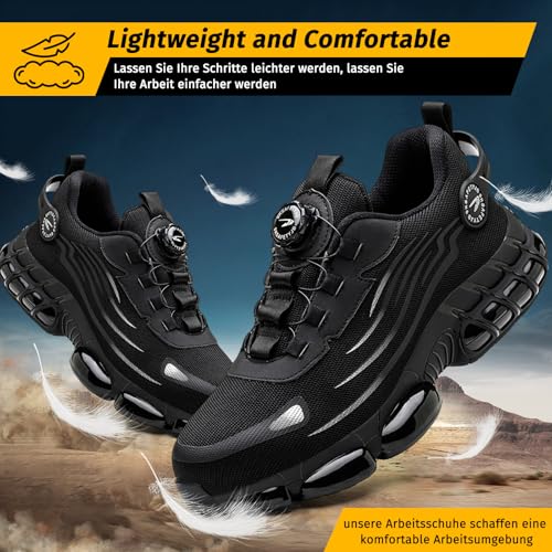 FOGOIN Sicherheitsschuhe Herren S3 Explorer 3.0 Sportliche Arbeitsschuhe Leicht Trends Drehknopf Anti-Smash und Anti-Punktur Arbeit Versicherung Schuhe Unisex
