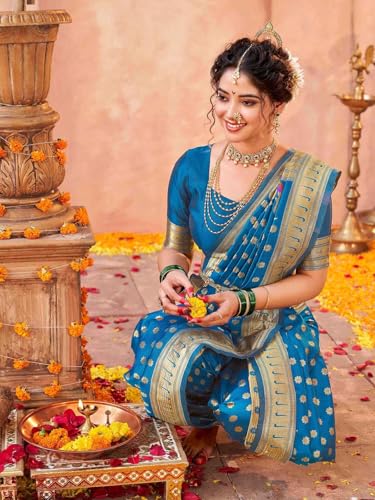 Image of SIRIL Women's Silk Weaving Paithani Saree with Unstitched Blouse Piece