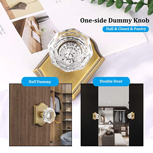 Gobrico Half Dummy Door Knobs In Antique Brass,Octagon Crystal Glass Dummy Handles,Inactive Function With Non-Locking Using,Single Side Dummy Diamond Crystal Levers,6 Pack #TOP2