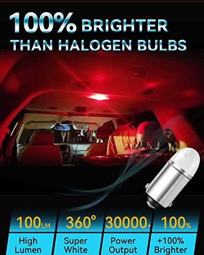 Keiurot 1893 Led Bulb 1895 1815 1816 53 57 Bulb Ba9S Led Bulb For Indicator Lights Car Dome Map Trunk License Plate Courtesy Step Light Red Dc Ac 12V, 10-Pack #TOP4