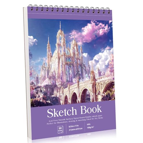 Sketch Book 8.511 inch Spiral Bound Sketch Pad 100 Sheets (68lb/100gsm) Acid-Free Sketchbook for Drawing Painting Sketching Art Paper Drawing Supplies for Teens Adults Artists Ideal GiftsPurple