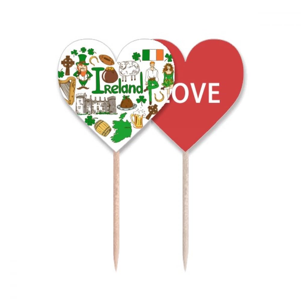 Cupcake pick drapeau Irlande Love Heart pour soirée Saint-Patrick