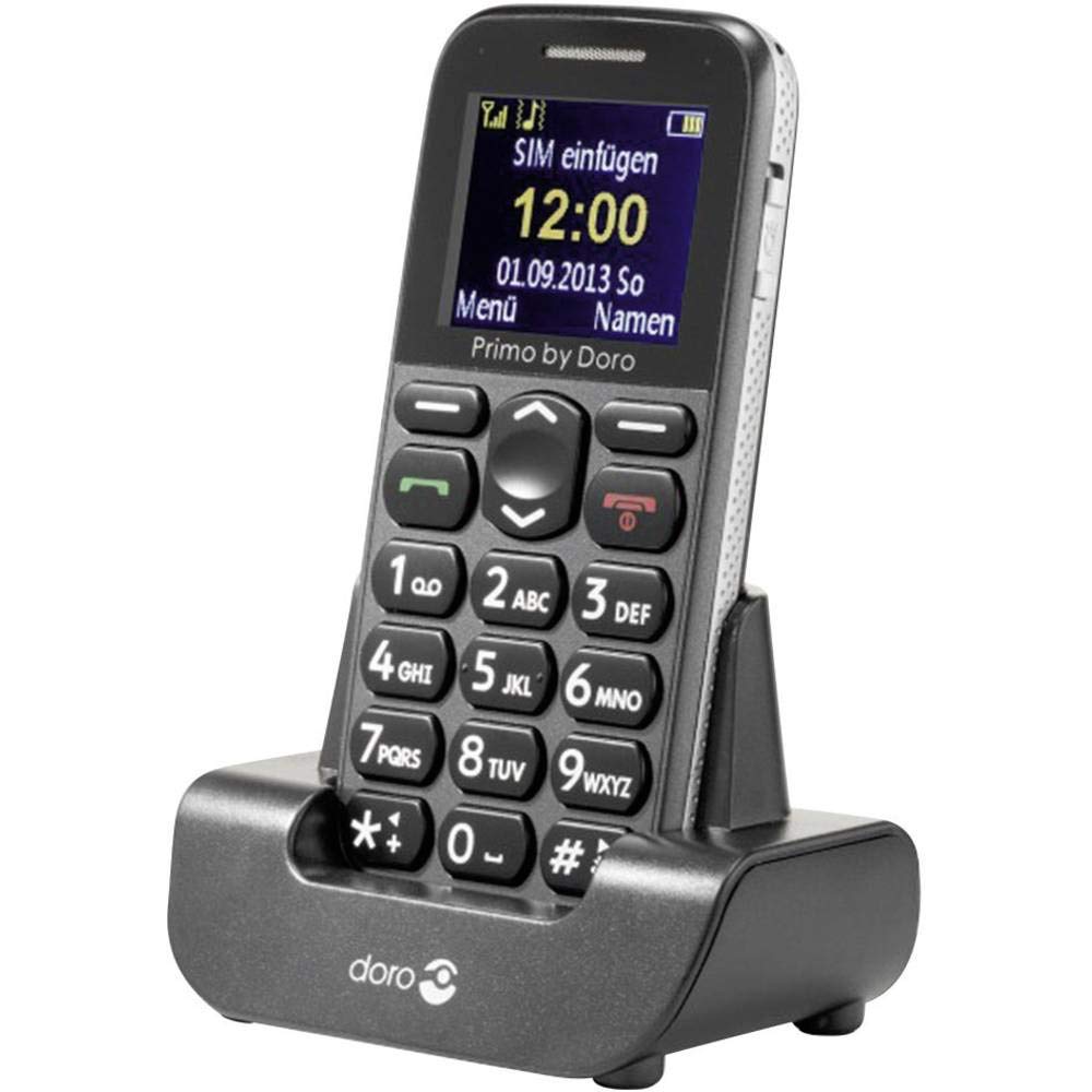 Primo 215 by Doro GSM Mobiltelefon mit Tischladestation (Notruftaste, Bluetooth, Taschenlampe) grau