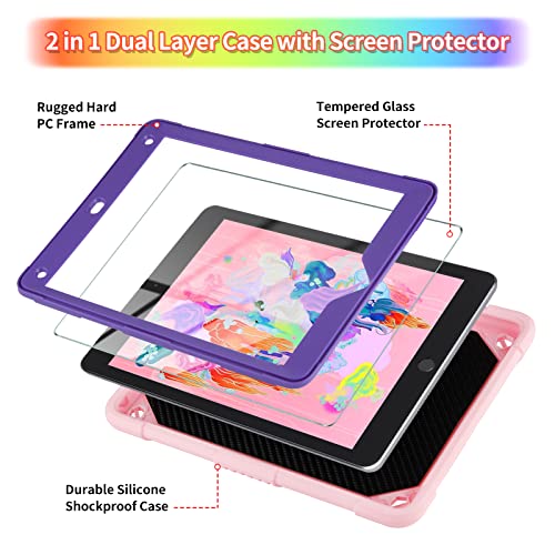 Vunake for iPad 6th 5th Generation Case iPad Air 2 Case with Screen Protector Kickstand Lanyard Keychain for Kids Girls Shockproof Protective Tablet Case for iPad 9.7 inch 2018 2017,Pink Butterfly - Image 4