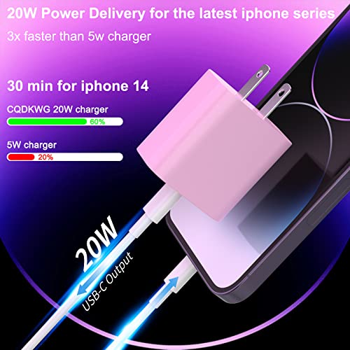 3-Pack iPhone 14 13 12 11 Fast Charger,?MFi Certified? 20W PD USB C Wall Charger 6FT Cable Fasting Charging Adapter Compatible with iPhone 14Pro/13 Pro/12/12 Pro Max/11 Pro Max/XS Max/XS-Pink
