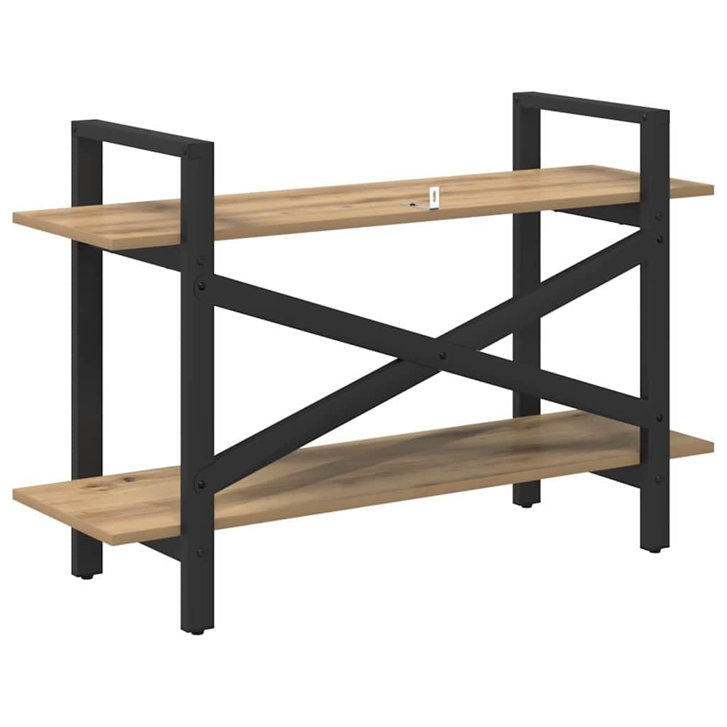 Estantería de madera de roble Artisan, 100 x 33,5 x 64 cm, resistente, con 2 estantes, estrecha y ancha, estantería baja para libros y decoración