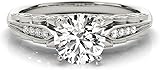 Blocaci Engagement Ring 1.0 CT Center Round Cut Floral Moissanite Engagement Rings for Women 10k 14k 18k White Gold 14k 5