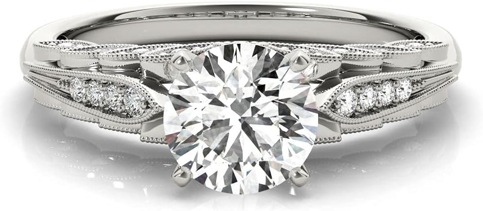 Blocaci Engagement Ring 1.0 CT Center Round Cut Floral Moissanite Engagement Rings for Women 10k 14k 18k White Gold