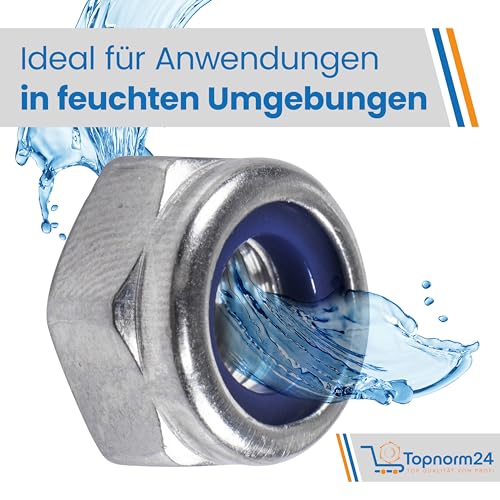 Topnorm24 - Sicherungsmuttern DIN 985 Edelstahl M10-25 Stück A2 - V2A rostfrei - Stopmuttern - Selbstsichernde Muttern - Klemmmuttern Schraubmutter (25, M10)