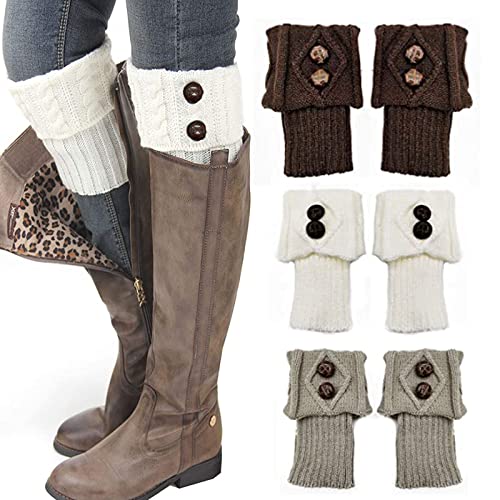 Dfuqanb 3 Paar Stulpen Damen Gestrickte Beinwärmer, Slouch Button Design, Kurze Knopf Leg Warmers Socken, kurze Knöchelwärmer, Warme Winter Stricken Beinstulpen, Gestrickte Beinwärmer Warme Cover