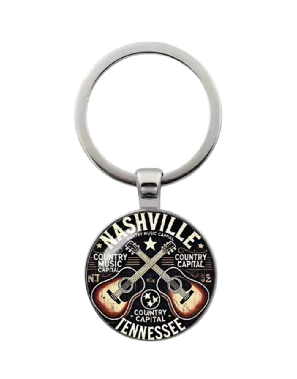 Cmj Unisex Black Cmj™ Nashville Tennessee Country Music Guitar Glass Domed Keyring Gift For Music Lovers Keychain