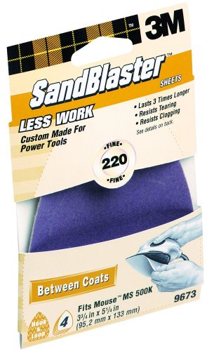 3M SandBlaster 9673 220-Grit Mouse Sandpaper Sheets, 4-Pack
