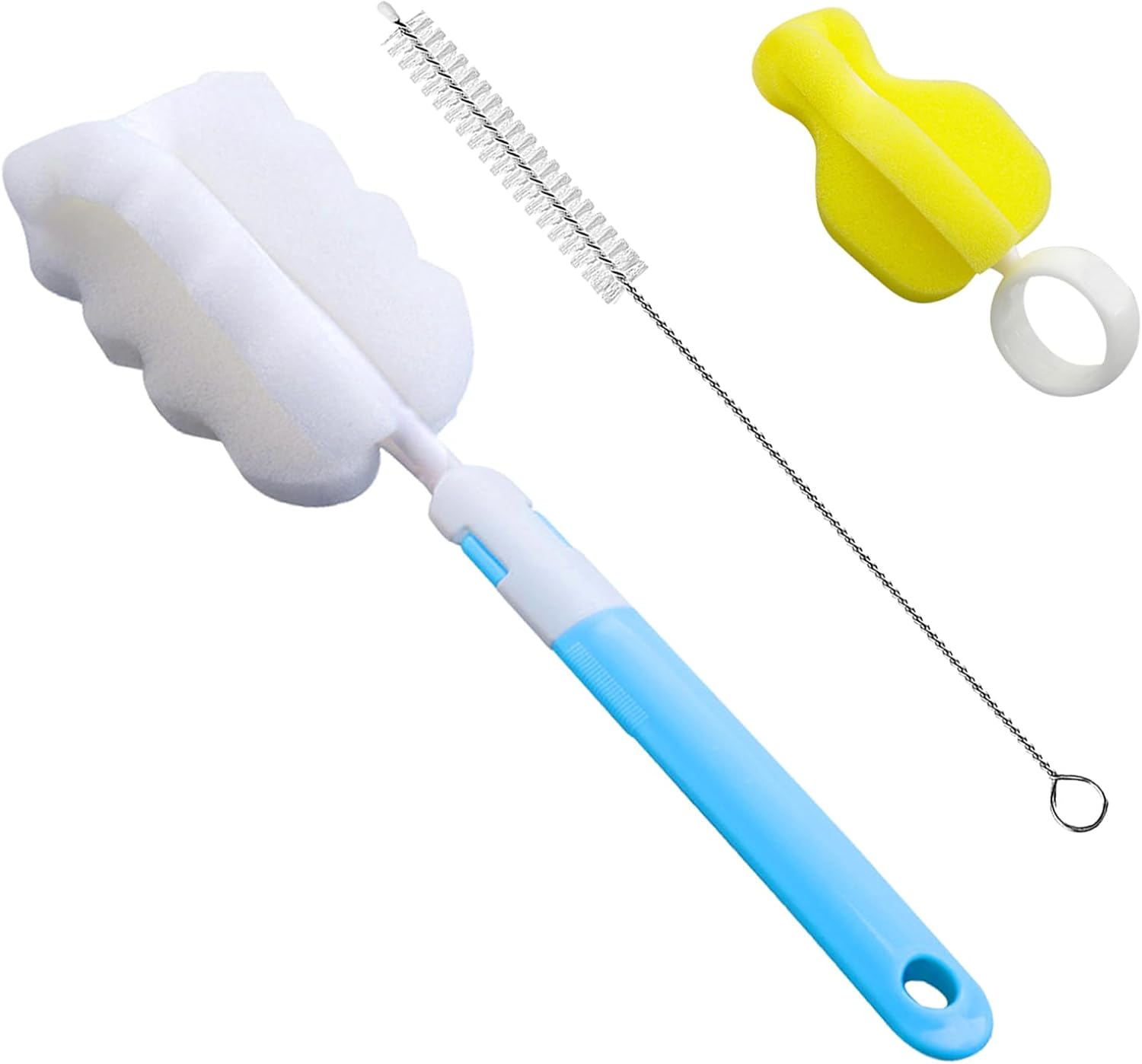 Bottle Brushes 3-piece Set Sponge Bottle Brush Long Handle Cup Brush Baby Feeding Bottle Cleaning Brush with Nipple Brush, Straw Cleaning Brush (3-piece Set)