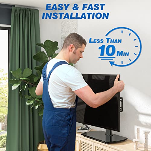 Universal Swivel Table Top Tv Stand Base Replacement For 27 32 37 39 40 43 49 50 55 60 Inch Lcd Led Flat Screens Up To 88 Lbs, Height Adjustable Pedestal Tv Mount With Tempered Glass Base #TOP6