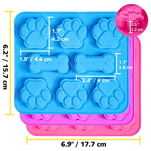 Anaeat 3 Pack Silicone Molds With Puppy Dog Paw And Bone Shaped 2 In 1, Reusable Non-Stick Ice Cube Trays & Flexible Candy Chocolate Molds For Homemade Dog Treats, Pudding, Jelly & Baking Biscuits #TOP5