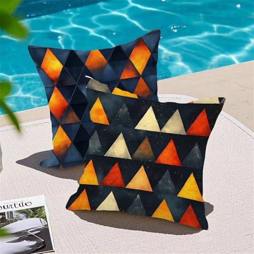 Housse de coussin en lin bleu géométrique 30 x 30 cm de qualité supérieure pour extérieur