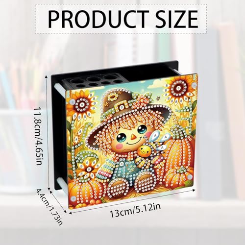 Image of Diamond Painting Pen Holder, DIY Diamond Art Desk Organizer with Autumn Harvest Pumpkin Design, Fall Diamond Art Kits for Adults, Decorative Desktop Storage Box for Office and Home