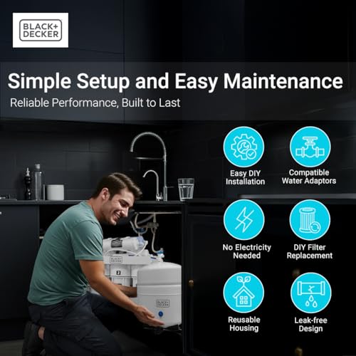 Image of BLACK+DECKER RO 75 Under Sink Water Filter, Alkaline 6-Stage Filtration System, pH+ Remineralization RO Water Filter System,Reduces PFAS, PFOS, Microplastics, NSF /ANSI 58 Certified