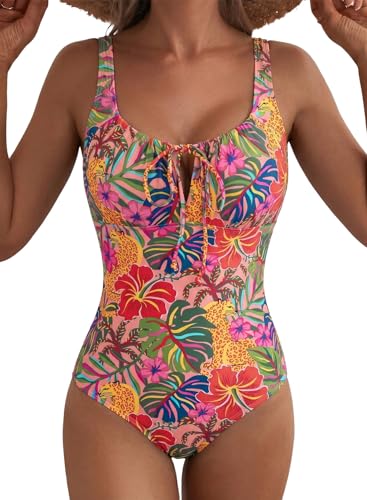 Image of Aleumdr Womens Textured One Piece Swimsuit Tummy Control Bathing Suit Tie Knot Cutout Swimwear