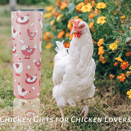 Chicken Tumbler With Lid And Straw- Chicken Gifts For Chicken Lovers Women Girls -Cute Hen Chicken Mug, Skinny Tumbler Cup-Pink Farm Animals Insulated Coffee Mug 20 Oz-Chicken Stuff, Decor-Mom Gifts #TOP1