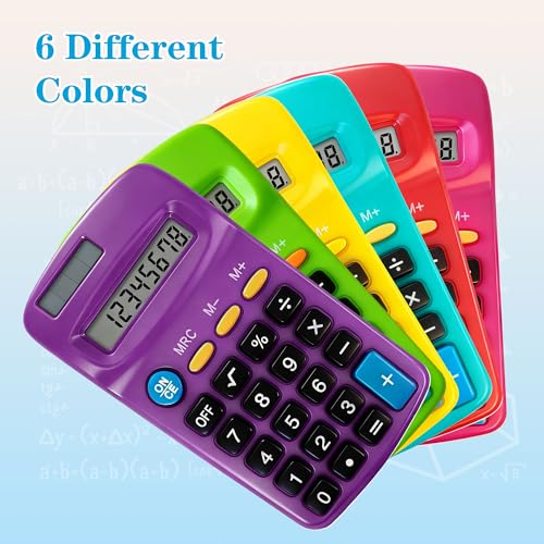12 Pack Pocket Calculator Bulk: 8 Digit Hand Held Basic Calculator Small Solar Battery Dual Power Mini Calculators for Classroom Students Desktop School Home Office (Multicolor, 12 Pcs)