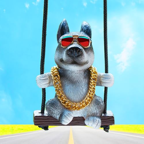 Swinging Dog Car Hanging Ornament, Cool Husky Sled Dog Car Mirror Hanging Accessories, Rear View Mirror Accessories Car Accessories Car Decor Charm, Small Gifts for Women/Men
