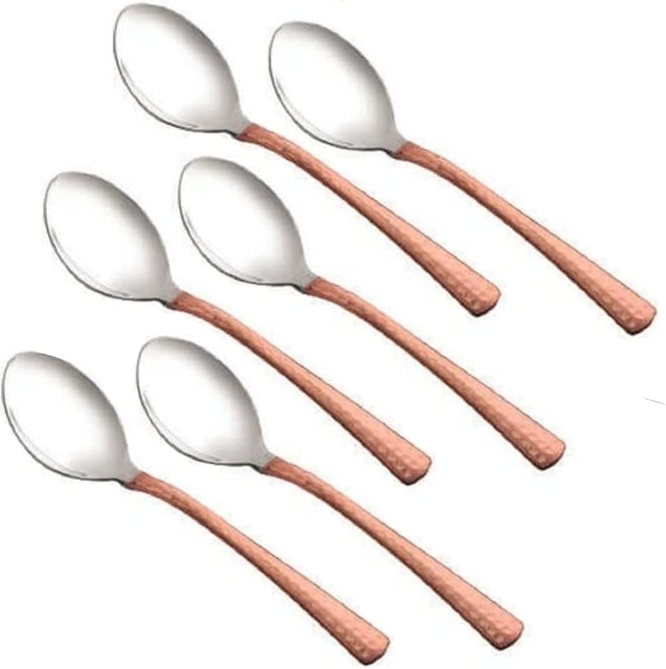 Juego de 6 cucharas para servir de 6 pulgadas con mango de cobre martillo, cucharas para vajilla, herramientas de cocina de cobre antideslizantes