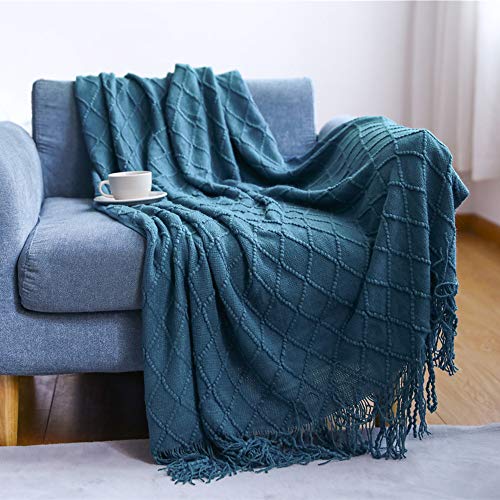 Manta decorativa de punto suave con textura para sofá (azul oscuro, 70 x 240 cm)