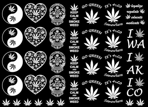 Marijuana Weed 34 pcs White Fused Glass Decals