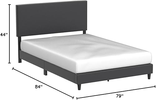 Miniatura 10 de Edenbrook Cama de plataforma con cabecero, no necesita somier, base de cama tapizada de piel sintética, perfil bajo, fácil montaje, color negro,
