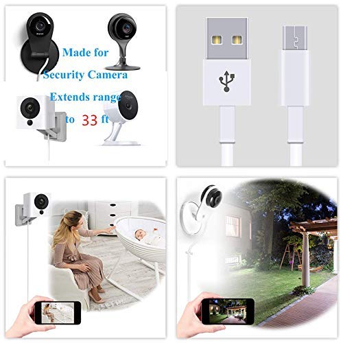 Verlengkabel van 3 m voor Wyze Cam, YI Camera, Nest Cam, Blink, Netvue, Kasa Cam, Cloud Camera, Furbo Dog, Arlo Q, USB naar Micro USB Extension Opladen en Data Sync Cord