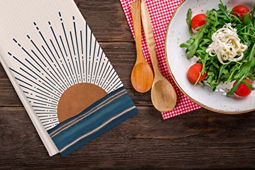 Abstract Boho Sun Sunshine Blue Sea Wave Kitchen Towels Tea Towels, 16 X 24 Inches Cotton Modern Dish Towels Dishcloths,Dish Cloth Flour Sack Hand Towel For Farmhouse Kitchen Decor,Boho Lovers Gifts #TOP1