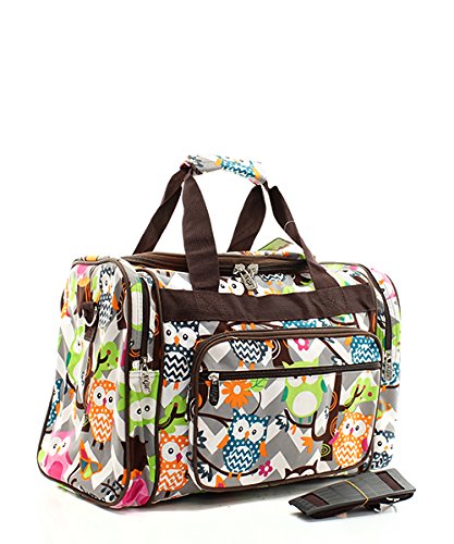 Owl Chevron Stripe Canvas Duffel Weekender Bag2