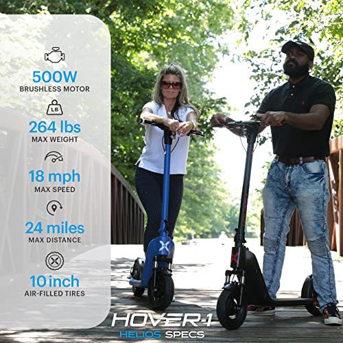 Hover-1 Helios Folding Electric Scooter, 18 Mph Top Speed, 24 Mile Range, 500 Watts Max Power, 10” Pneumatic Tires, Rear Disc Brakes, Removable Battery, And Dual Front Suspension #TOP1