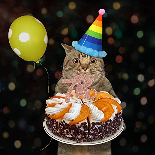 Cat Seven Cake Topper, Happy 7Th Birthday Cake Decor, I'm Seven Sign, Kitty Birthday Party Decoration Supplies, Meow Sign, Pet Themed - Rose Gold Glitter #TOP5