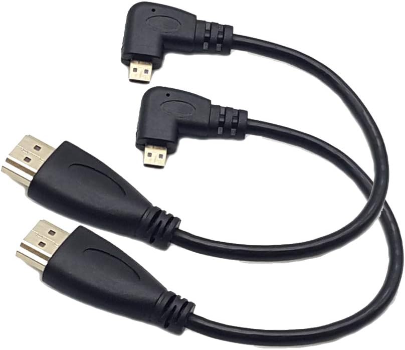 Seadream Angled Micro HDMI to HDMI Cable 2pcs 8inch 90 Degree Left Angle Micro HDMI Male to HDMI Male Cable Connector (2pcs Left Angled)