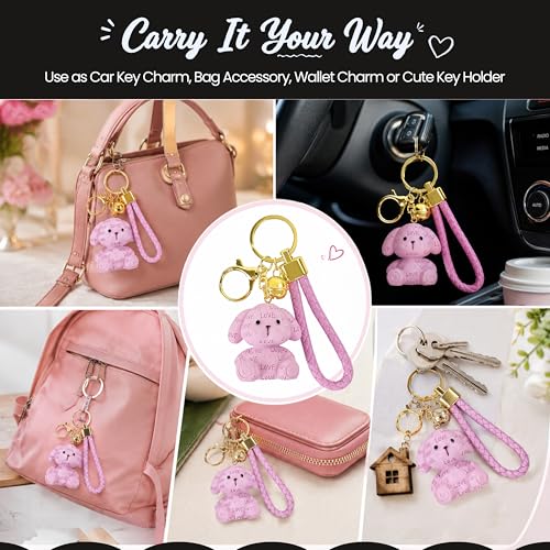 Image of Storite Bunny Keychain for Women & Girls, Cute Rabbit Bag Charm with Heart Pendant, Braided Strap & Bell, Fashion Key Ring for Handbags, Backpacks & Car Keys