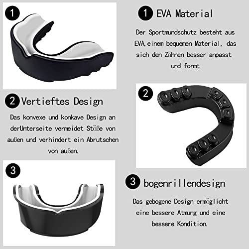 Sport Zahnschutz, Kinder Sport Mundschutz, 2 Stücke Mundschutz Boxen, für MMA Kampfsport Boxen, Schützt Zähne, Zahnfleisch Kiefer, Schwarz weiß, weiß schwarz
