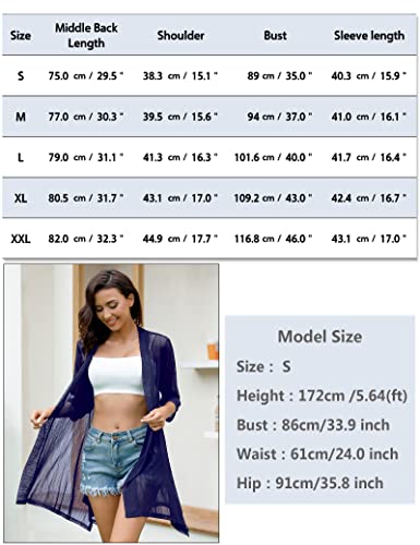 Image of iClosam Women Casual 3 /4 Sleeve Sheer Open Front Cardigan Sweater Kimono