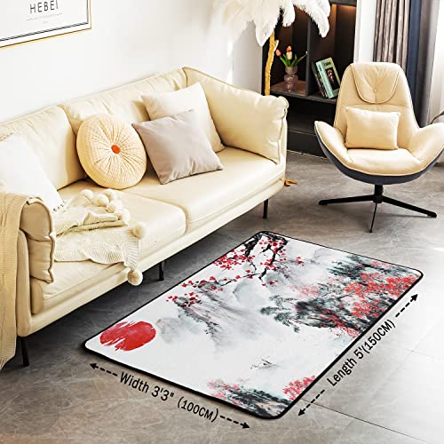 Japanese Style Area Rug Square Japanese Ukiyoe Accent Rug Home Decor Traditional Retro Theme Decorative Rug Living Room Bedroom 100 * 150cm - Image 3