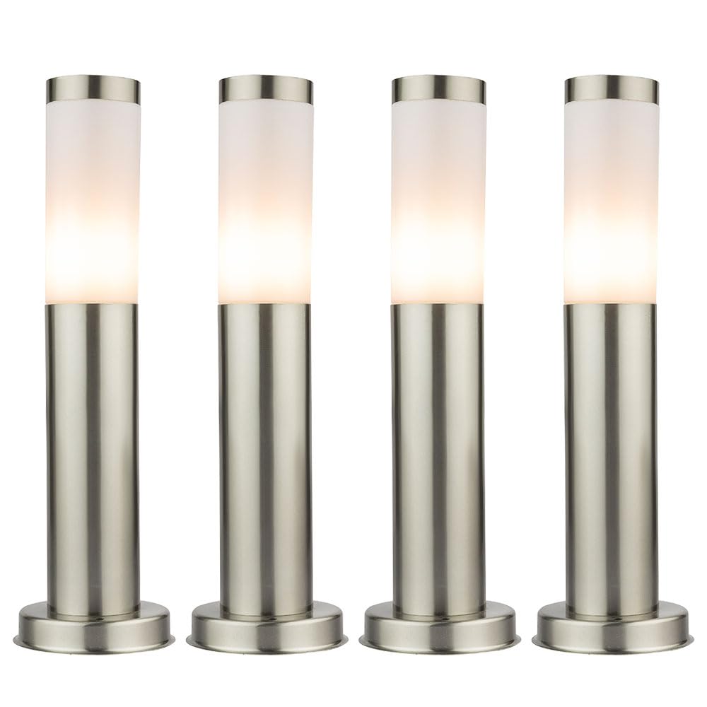 4x LED Außen Stehleuchte Standlampe Beleuchtung Weg-Licht Edelstahl IP44 geeignet für Garten, Hof, Weg, Eingangsbereich, Veranda, Terrasse