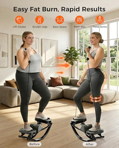 Image of FineWay Upgraded Rock Stepper 2.0 for Exercise at Home, Rocking Stepper Side to Side, Low-Impact Knee-Friendly Exercise Machine with Resistance Bands, LCD Monitor & 330 LBS Capacity, Full Body Workout